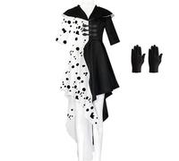 KUJAIS Carnaval Cruella Disfraz para Mujer, Vestido de Cruella Deville para Niñas 101 Dálmatas Cruela Vestido, para Fiesta Temática Carnaval Cosplay Mardi Gras (M)