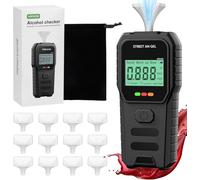 Kujizpu Alcoholímetro Digital, Alcoholemia con Pantalla LCD, 10 Boquillas y 1 Bolsa, Etilometro Alcohol Portátil, Alcoholímetro Profesional Homologado para Uso Doméstico y Profesional