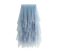 Kukeyiee Falda de Las Mujeres Tul Tutu Irregular Bajo la Falda en Capas Falda Ballet Prom Party Vestido Plisado A-Line Midi Falda Azul Talla única