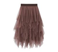 Kukeyiee Falda de Las Mujeres Tul Tutu Irregular Bajo la Falda en Capas Falda Ballet Prom Party Vestido Plisado A-Line Midi Falda Champán Talla única