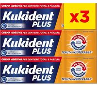 Kukident Plus Mordida insuperable crema adhesiva para dentaduras totales y parciales, sabor neutro. Paquete de 3 x 35 g