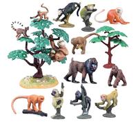 kukifun Juego de 16 figuras realistas de primates mandril, lémur gorila, perezoso, con árboles para niños, educación, decoración de cumpleaños y proyectos escolares