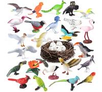 kukifun Juego de 30 pájaros realistas figuras de pájaro, loro, búho, águila, colibrí, flamenco, con nido y huevos para niños, educación, cumpleaños, decoración y proyectos escolares