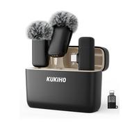 KUKIHO Micrófono Lavalier Inalámbrico, Clip-On con Estuche de Carga, 36H Batería, Cancelación de Ruido, USB-C, Alcance 40M, Plug-and-Play para iPhone iPad Android para Youtube Vlogging Live Streaming