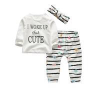 KuKitty Conjunto de 3 piezas de trajes para niρa con texto en inglιs ""I Woke Up This Cute"", camiseta de manga larga, tops, pantalones de flores c