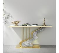 KUKIXKK Luxurious Hall Console Table, Sofa Entryway Table with Rectangle Top Modern Slate,Entrance Narrow Accent Tables Art Deco Sideboard Tables for Hallway, Foyer, Behind Couch(Gold Gray,80CM)