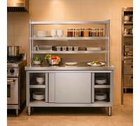 KUKIXKK Mesa de Trabajo de Acero Inoxidable con Puertas correderas y Estante Ajustable, Mesa de preparación Comercial Robusta para Cocina, hostelería y Catering(100x60x140cm)