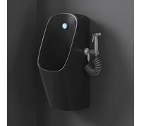 KUKIXKK Urinario Automático con Sensor de Cerámica, Urinario de Pared Inteligente con Pistola Pulverizadora Presurizada y Luz Nocturna para Hogar, Hotel y Oficina(Nero)