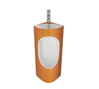 KUKIXKK Urinario de Cerámica 2 en 1 con Lavabo Integrato, Urinario de Esquina de Pared con Grifo, Mini Urinario para Hombres Ahorro de Agua, Diseño Compacto para Hogar, Garaje y Oficina(Orange)