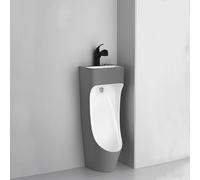 KUKIXKK Urinario de Cerámica para Hombre con Lavabo y Grifo, Urinario 2 en 1 de Pie Ahorro de Agua, Diseño sin Salpicaduras para Baño, Oficina, Hotel, Casa(Gray)