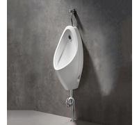 KUKIXKK Urinario de Pared para Hombres con Válvula de Descarga, Urinario de Cerámica Robusto con Cabezal de Pulverización, Urinario Profesional sin Salpicaduras para Baño, Garaje, Hotel(Floor Drain)