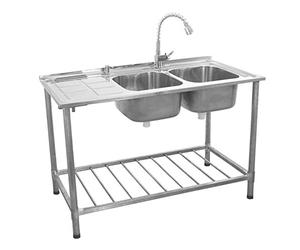 KuKoo Fregadero de Cocina Independiente Doble Seno con Escurridor a la Izquierda Acero inoxidable 120x79x60cm con Dispensador Jabón Tapones de Colador + Grifo GRATIS Lavaplatos 2 Senos+Escurridor