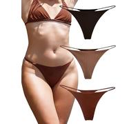 KUKU PANDA Algodón Tangas Mujer Pack de 3 Sexy Hilo Bragas Sin Costuras Ropa Interior G String Thong (Avellana Rico/Marrón/Negro, X-Small)