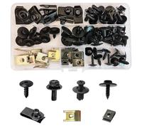 KUKUJIWA 64 Piezas U-Clips y Tornillos Kit Universal Metal, auto cuerpo debajo de la bandeja parachoques tornillos, U tipo de fijación clips + madre de metal + clips de plástico