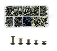 KUKUJIWA Juegos Remaches Tornillo de Encuadernacion,Juego de tornillos Chicago,M5*4/6/8/10/15 mm Remaches De Cuero Para Bolso Metal Para Bolsas,Collares,Mochila,Correas (Bronce)