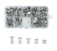 KUKUJIWA Juegos Remaches Tornillo de Encuadernacion,Juego de tornillos Chicago,M5*4/6/8/10/15 mm Remaches De Cuero Para Bolso Metal Para Bolsas,Collares,Mochila,Correas (Plata)