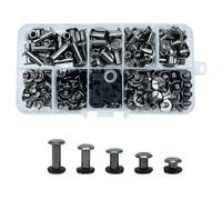 KUKUJIWA Juegos Remaches Tornillo de Encuadernacion,Juego de tornillos Chicago,M5*4/6/8/10/15 mm Remaches De Cuero Para Bolso Metal Para Bolsas,Collares,Mochila,Correas (Negro brillante)