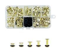 KUKUJIWA Juegos Remaches Tornillo de Encuadernacion,Juego de tornillos Chicago,M5*4/6/8/10/15 mm Remaches De Cuero Para Bolso Metal Para Bolsas,Collares,Mochila,Correas (Oro)