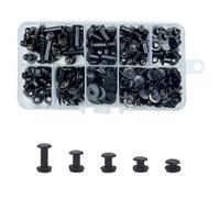 KUKUJIWA Juegos Remaches Tornillo de Encuadernacion,Juego de tornillos Chicago,M5*4/6/8/10/15 mm Remaches De Cuero Para Bolso Metal Para Bolsas,Collares,Mochila,Correas (Negro Mate)