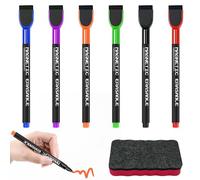 KUKUPOW Rotuladores Pizarra Blanca 6 Colores y Borrador Pizarra Blanca, Mini Rotuladores Para Pizarra Blanca con Tapa de Borrador Magnética para Escolares, Oficina, Hogar