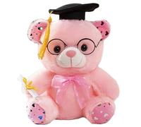 KUKUShining Osito De Peluche, Adorables Peluches del Dr. Bears con Gafas Diploma Gorro De Graduación Regalo For Niños(Pink)