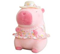 KUKUShining Peluche De Carpincho, Peluche Capibara Suave Y Tierno con Sombrero Almohada Decorativa De Verano para Dormitorio(Pink,35cm/13.77in)