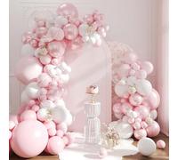 KUKUTrue® Guirnalda de Globos, 150 Globos Rosa Blanco Transparente, Decoración Baby Shower Niña, Decoración Fiesta para Cumpleaños, Boda y Ocasiones Especiales