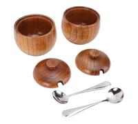 Kukyller 2PCS Wooden Salt Container, Sugar Bowl Seasoning Pot Seasoning Container Holder with Spoon and Lid for Kitchen Restaurant