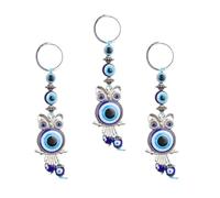 Kukyller 3 llaveros de mal de ojo hechos a mano de aleación con cristales para colgar llavero, anillo de mal de ojo, cuentas de cristal Feng Shui, accesorio de decoración del hogar,