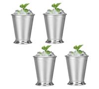 Kukyller 4pcs 400ml Mint Julep Cups, cócteles acero inoxidable de 14 oz vasos con borde de ribete cuentas para la fiesta Beverage Bar en casa restaurante (Plata clásica)