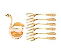 Kukyller 6PCS Coffee Dessert Fork Set, Fruit Forks with Metal Swan Base Holder Teaspoon Dessert Flatware Set for Coffee Fruit Ice Cream Cake