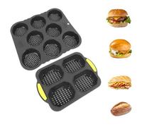 Kukyller 8 Cavity Silicone Hamburger Bun Mold,4 Cavity Non Stick Hamburger Bun Pan with Handle for Baking Loaves, French Breads, Breadstick, Bread Rolls