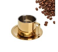 Kukyller Coffee Cup Set,Stainless Stee Coffee Mugs with Saucer for Home Cappuccino, Latte, Mocha for Cold Drinks or Hot Drink,Gold