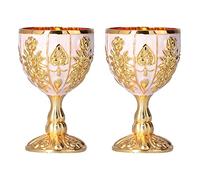 Kukyller Copleta de oro vintage, 2 piezas de 30 ml de matices de cálculo de metal sólido vidrio de vino en relieve de lujo de vidrio para la colección de casas (Calabaza Golden Cien)