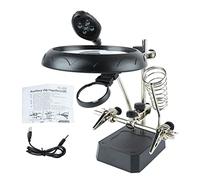 Kukyller Desktop LED Lighted Magnifying Glass Soldering Station Adjustable Helping Hands Magnifier LED Light Magnifier Soldering Station for Painting Miniature Jewelry Pieces