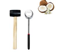 Kukyller Herramienta para abrir cocos, mazo de goma con mango, juego de abridor de coco de acero inoxidable, cuchillo perforador de conchas, martillo de goma