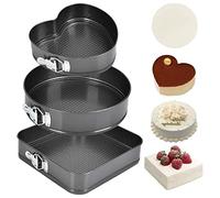 Kukyller Juego de moldes para tarta de queso, 3 piezas de acero al carbono, forma cuadrada de corazón redondo, forma de resorte de doble capa con fondo extraíble para cocina (22/24/26)