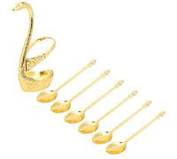 Kukyller Soporte decorativo con base de cisne con juego de 6 cucharas de café, juego de vajilla de aleación de zinc, cucharas de postre para frutas, postres, azúcar, mezcla (Patrón dorado con 6