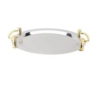 Kukyller Stainless Steel Serving Tray, Stainless Steel Platter with Handle Multifunction Portable Metal Serving Tray Dinner Plate for Coffee Desserts Cakes (Forma rectangular con mango dorado, 39 cm)