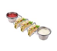 Kukyller Taco Holders,Stainless Steel Taco Stands Rack Tray Stand Stylish Rack Holds Up (con tazas de salsa de doble cara)