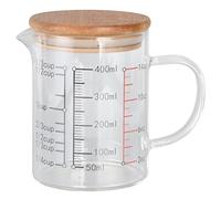 Kukyller Taza de medición de vidrio, taza de medición de líquido de vidrio con mango y tapa en forma de boquilla en forma de lango de espuma de lana a escala clara para agua de lec (400 ml)