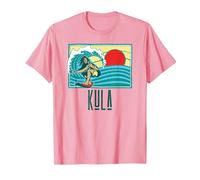 Kula Hawaii Vintage Surfer & Wave Retro Graphic Camiseta, Hombre, Rosado, XL