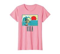 Kula Hawaii Vintage Surfer & Wave Retro Graphic Camiseta, Mujer, Rosado, S