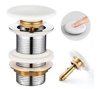 KULACO desagüe fregadero sin rebosadero, válvula pop-up válvula de desagüe de latón, desagüe de cerámica fregadero blanco, G1 1/4 pulgada tapón desagüe tapón fregadero para lavabo