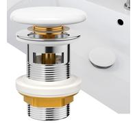 KULACO Desagüe para lavabo con rebosadero, válvula de desagüe universal para lavabo y lavabo, válvula emergente blanca con tapa de cerámica, tapón de desagüe con rebosadero - G 1¼