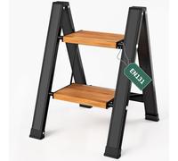 KULACO Escalera de Tijera 2 Escalones Plegable, Escalera de Aluminio Ligera con Peldaño Antideslizante y Soporte de 150 kg, Escalera Multifuncional para Cocina, Baño y Camping