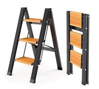 KULACO Escalera de Tijera Plegable 3 Peldaños Aluminio, Antideslizante