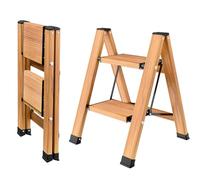 KULACO Escalera Plegable de Aluminio de 2 peldaños, de Aluminio, portátil, Antideslizante, hasta 150 kg, diseño de Vetas de Madera para Cocina, baño, Camping, Certificado EN131
