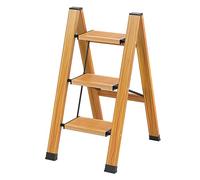 KULACO Taburete Plegable Escalera 3 Peldaños Plegable en Aluminio Taburete Portátil Antideslizante hasta 150 kg Escalera Multifuncional Diseño Imitación Madera para Cocina Baño Camping