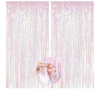 Kulamo Cortina de Oropel, Cortina Brillante Fiesta, Borlas Cortina con Brillo Metálico, Cortinas de Borlas de Aluminio para Arbol de Navidad, Cumpleaños, Decoración Escenario Fiesta (Rosa Claro 2)